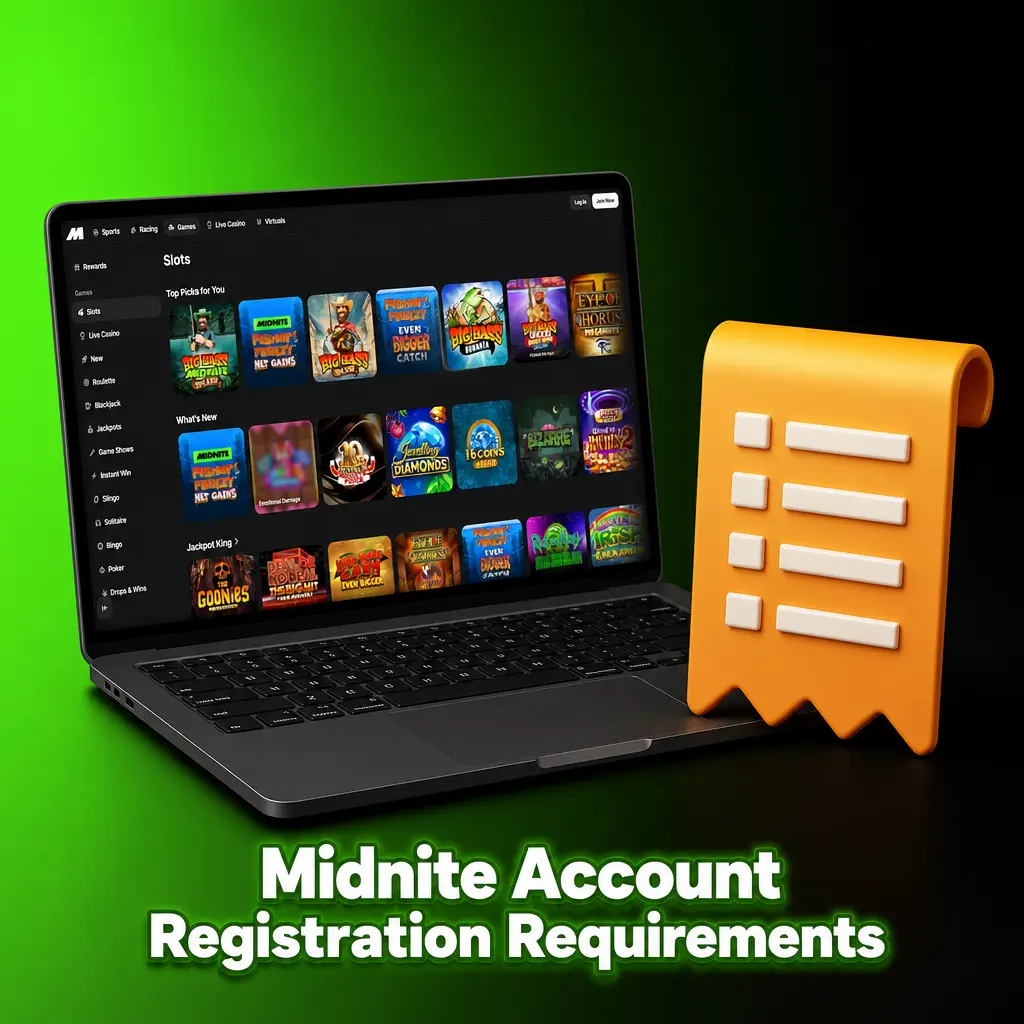Midnite account registration requirements: UK residency, age 18+, valid ID details, one account per person and household.