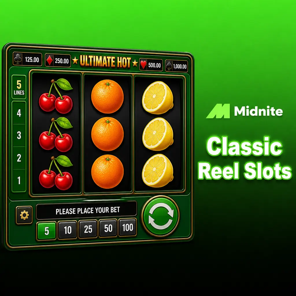 Classic three-reel slot machine with bars, bells and sevens symbols on a single payline