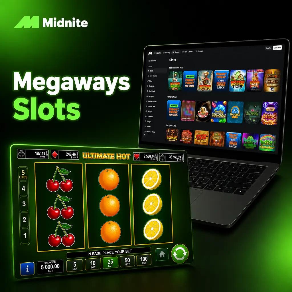 Megaways slots with dynamic reels offering up to 117,649 ways to win, cascading wins and multipliers for bigger payouts.