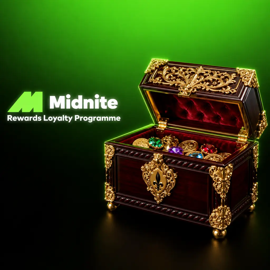 Midnite Rewards loyalty programme showing tier progress from Bronze to Diamond with points earned from sports and casino stakes