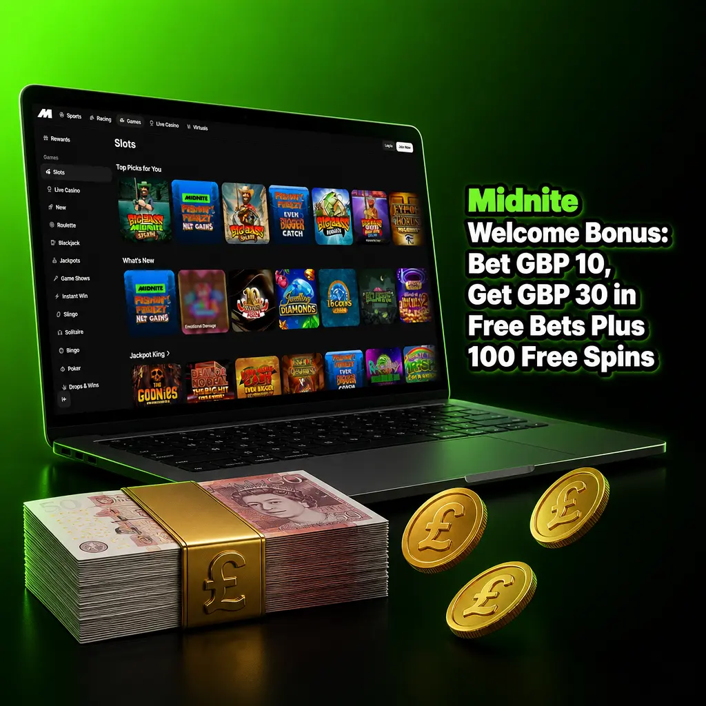 Midnite welcome bonus: Bet £10, Get £30 in Free Bets plus 100 Free Spins for new customers on sportsbook and casino