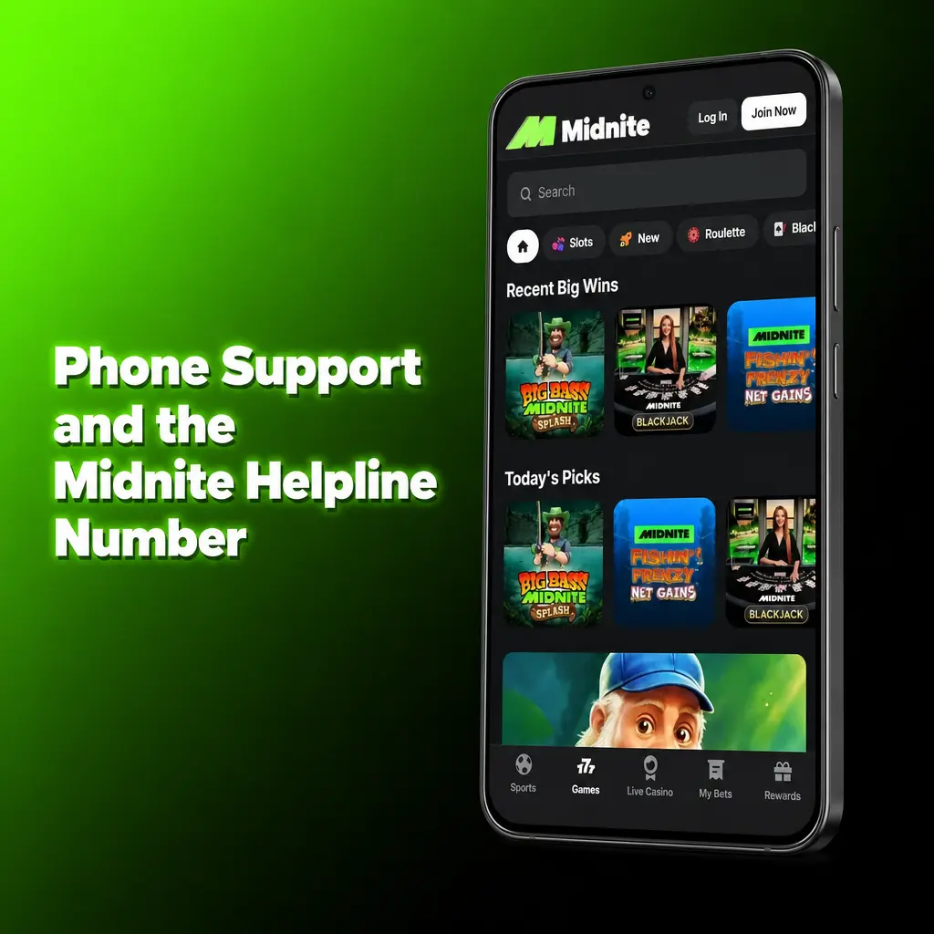 Midnite helpline number for phone support, listed in Help Centre and Contact page for UK players needing direct assistance